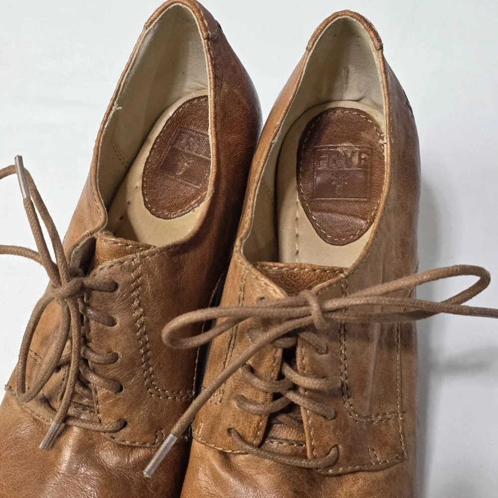 Frye Heel 7.5 Carson Heel Oxford Brown Lace Up - Picture 4 of 11
